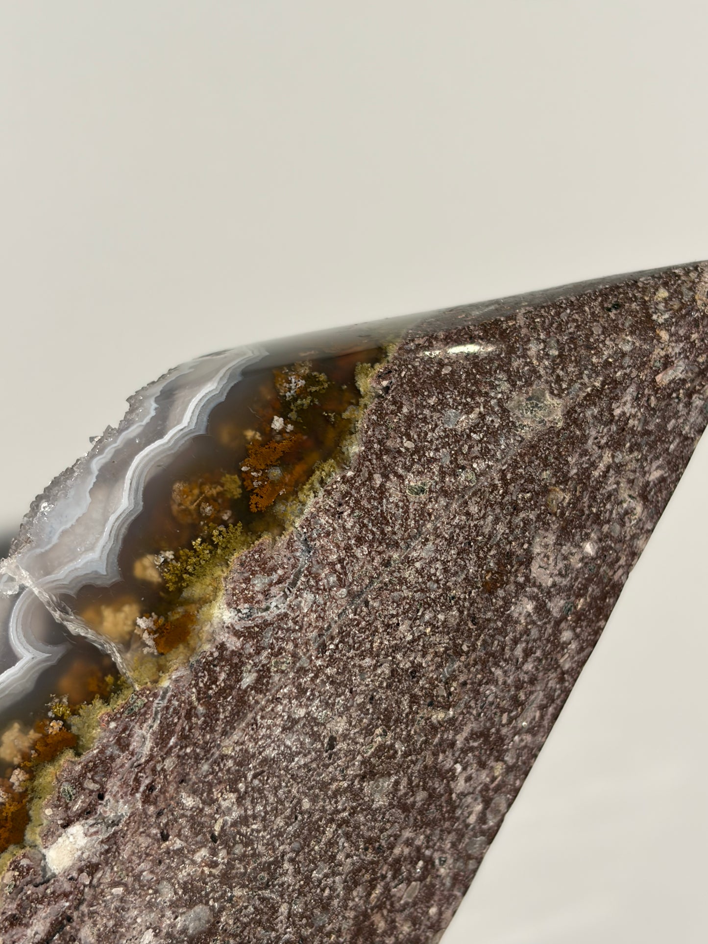 “The Obi Monolith” Druzy Nebula Agate with Red Moss Geometric Flame Statement