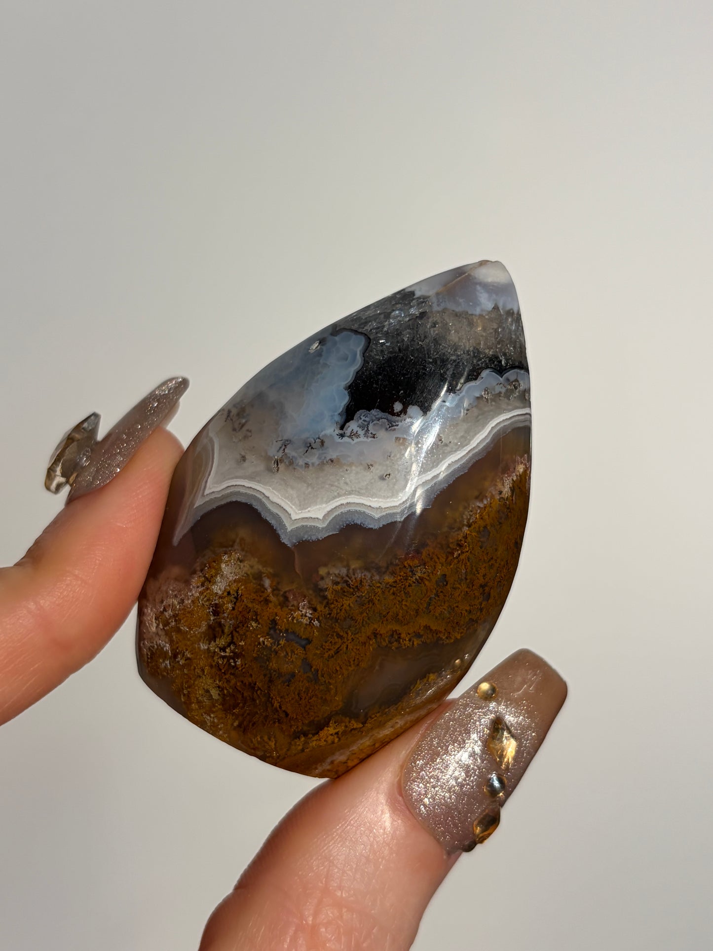 Nebula Agate Flame Carving with Dendritic Inclusions B