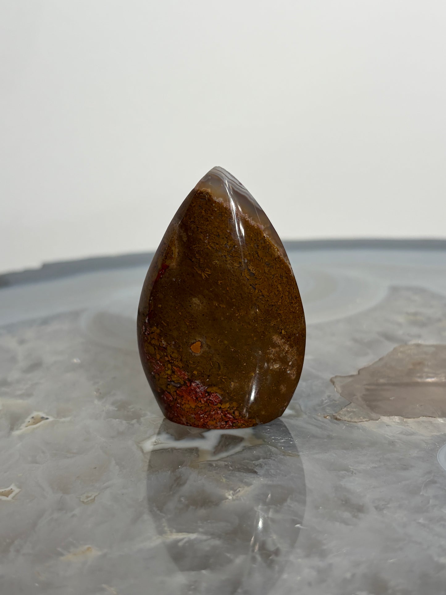 Nebula Agate Flame Carving with Red Moss Inclusions C