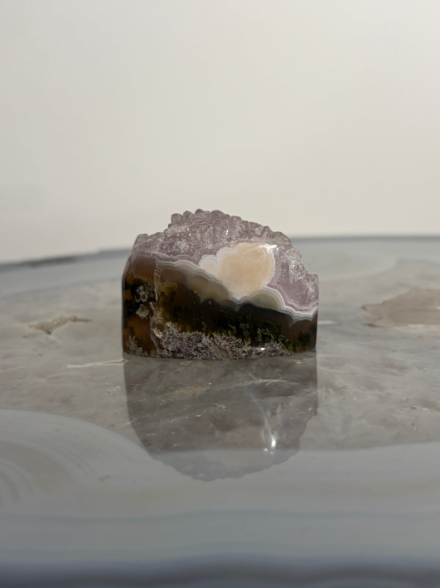 Orbicular Nebula Agate with Amethyst Freeform E