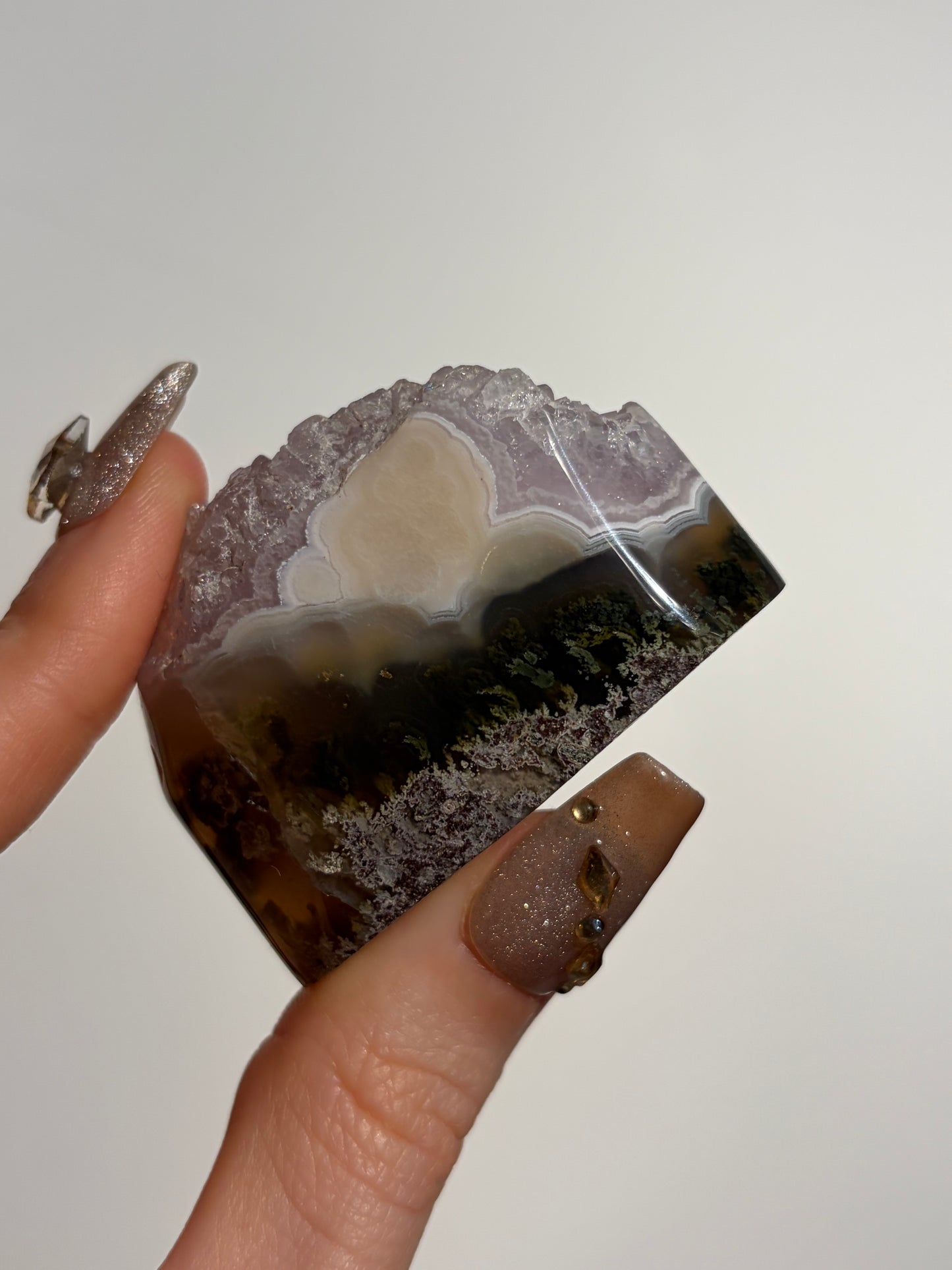 Orbicular Nebula Agate with Amethyst Freeform E