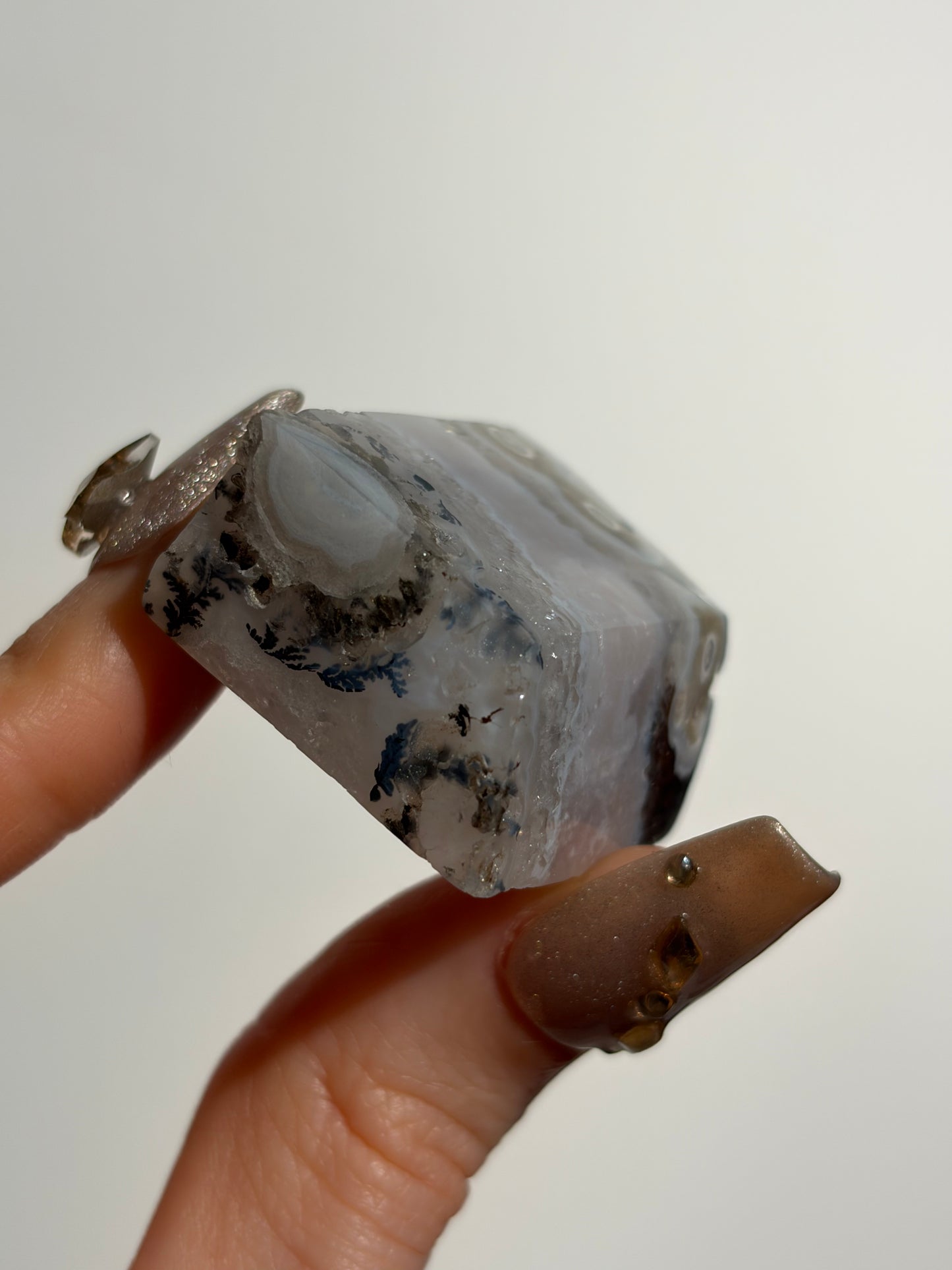 Orbicular Nebula Agate Freeform with Dendritic Inclusions & Mauve Chalcedony R
