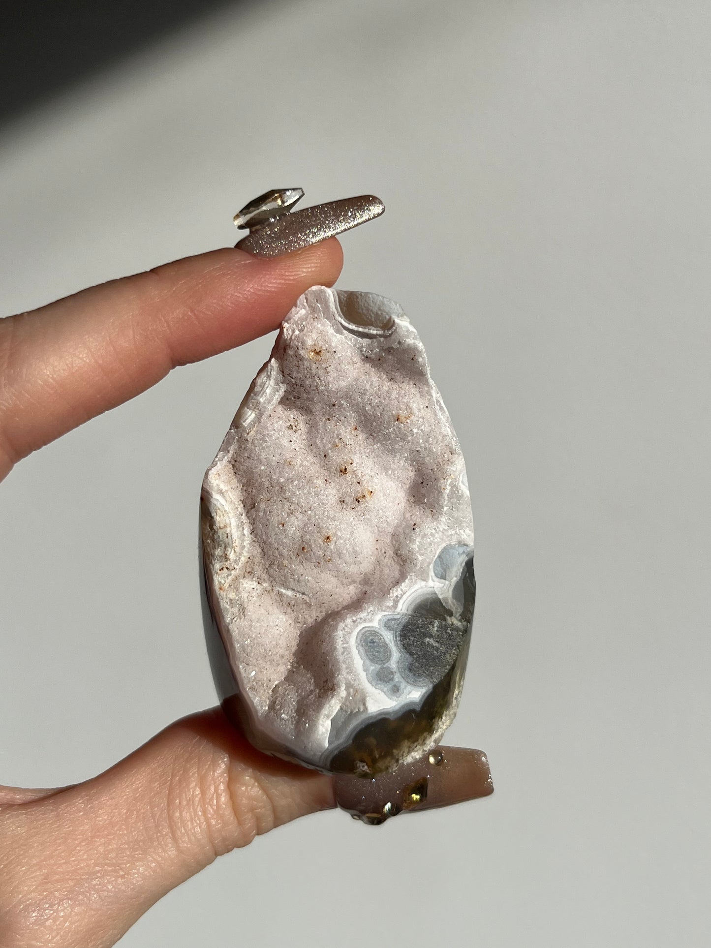 Druzy Nebula Agate Standing Freeform with Multicoloured Moss Inclusions F