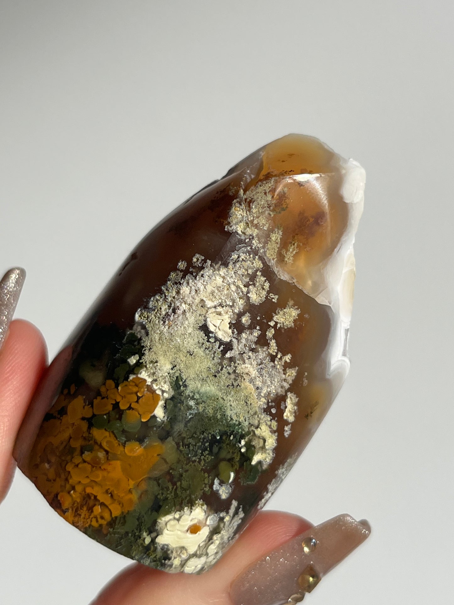 Druzy Nebula Agate Standing Freeform with Multicoloured Moss Inclusions F