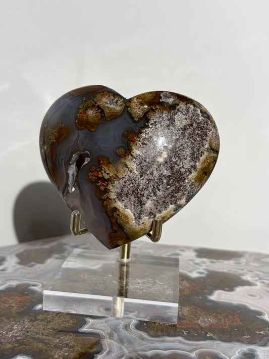 “Gardens by the Sea” Blue Chalcedony Nebula Agate Statement Heart Carving with Dendritic Inclusions A