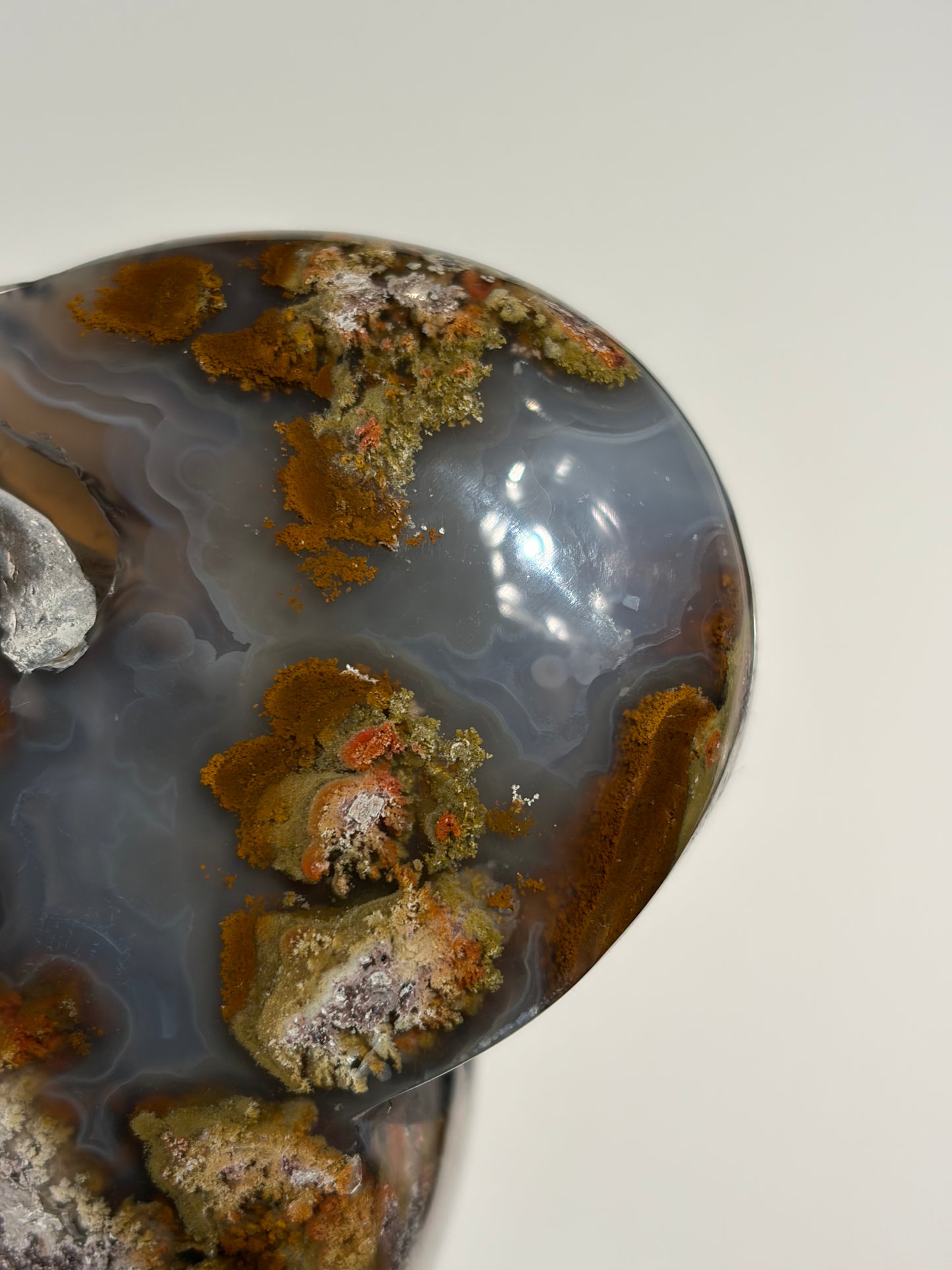 “Gardens by the Sea” Blue Chalcedony Nebula Agate Statement Heart Carving with Dendritic Inclusions A