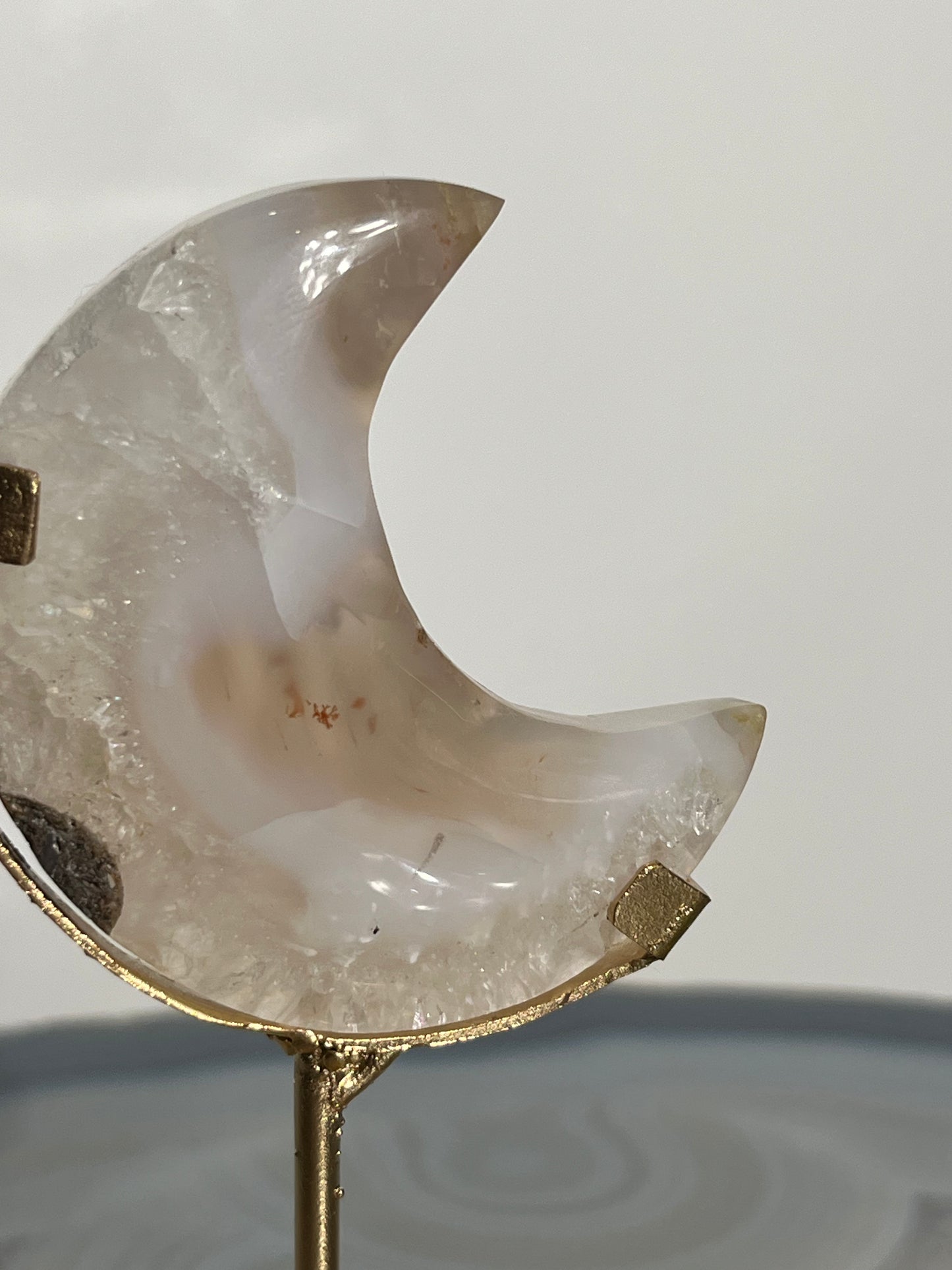 "Casper" Nebula Agate Miniature Moon Carving on Stand