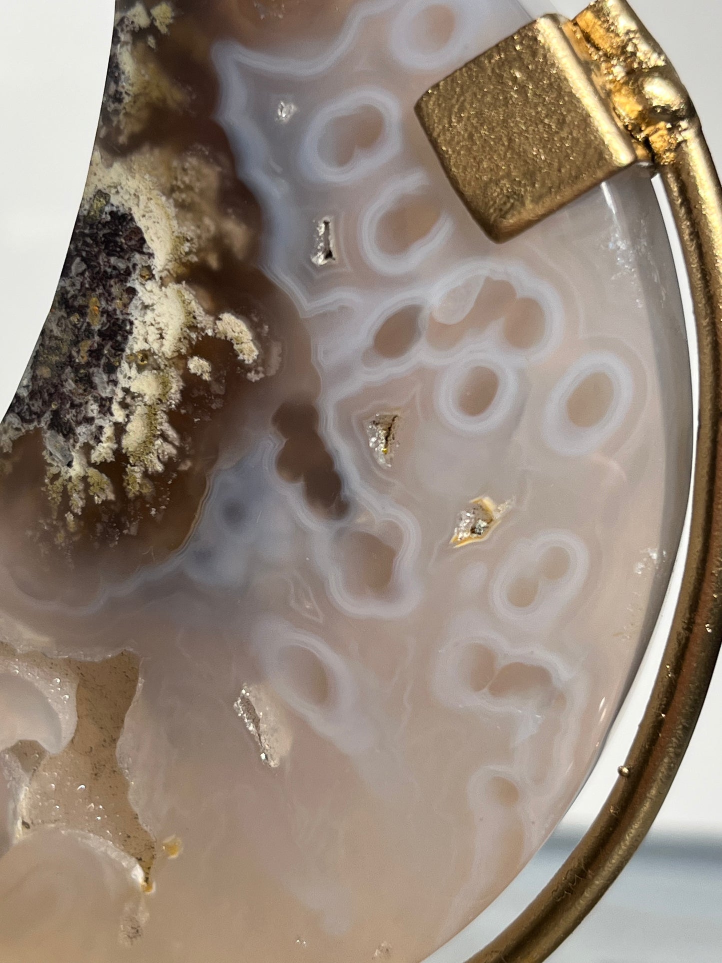 "Orby Phantoms" Druzy Jelly Orbicular Nebula Agate Moon Carving on Stand