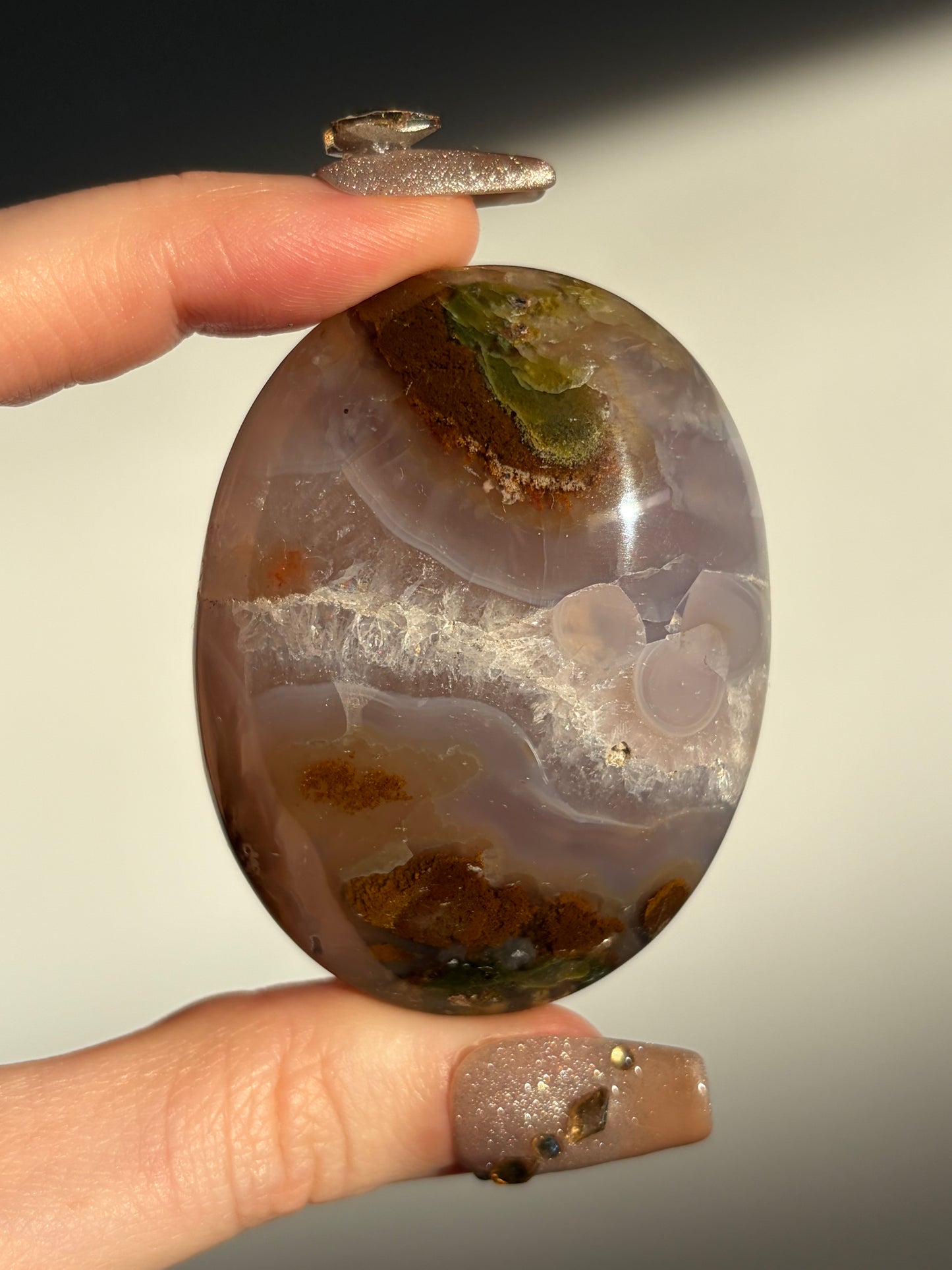 Mauve Pink Nebula Agate Palmstone C