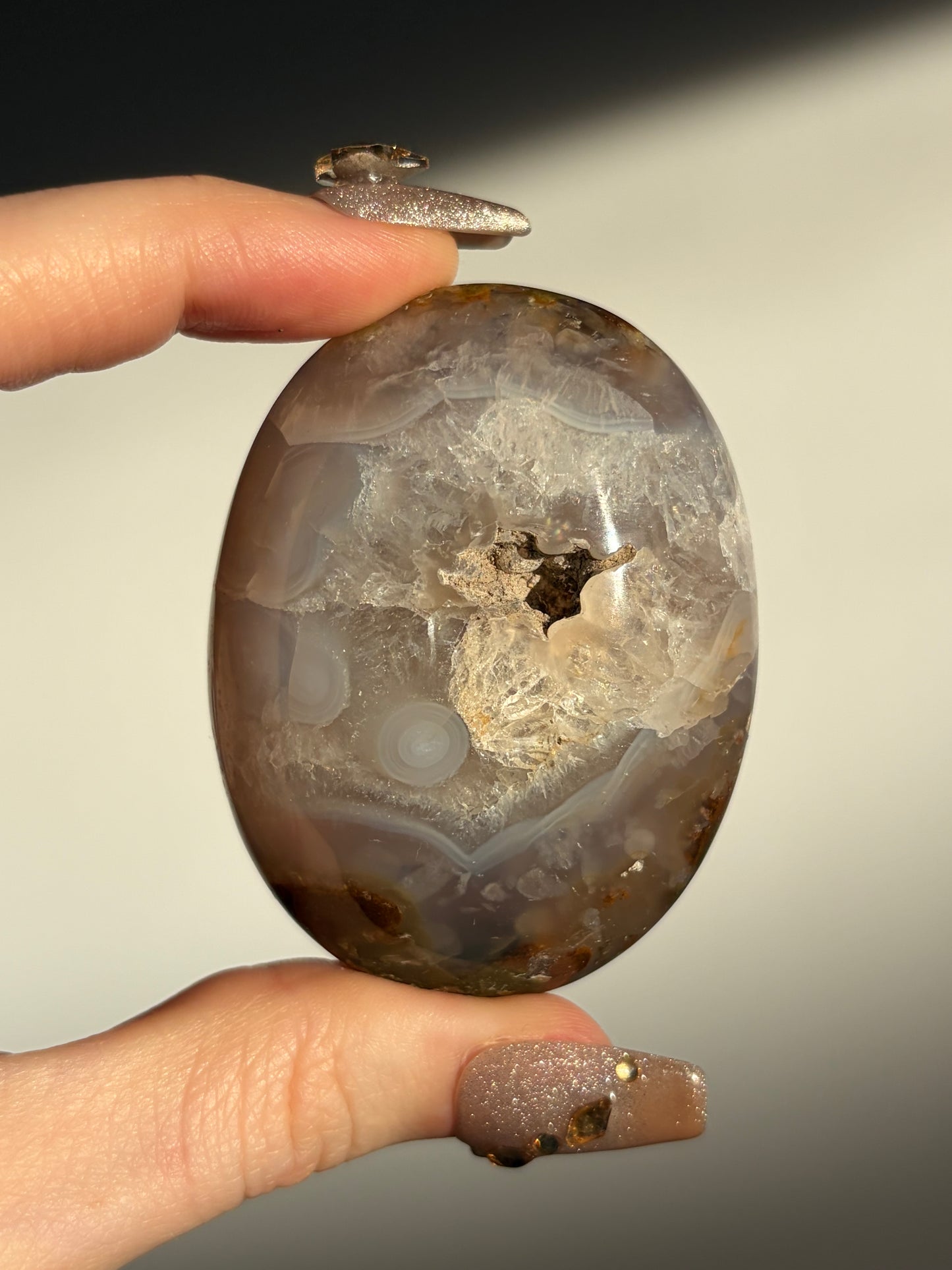 Mauve Pink Nebula Agate Palmstone C