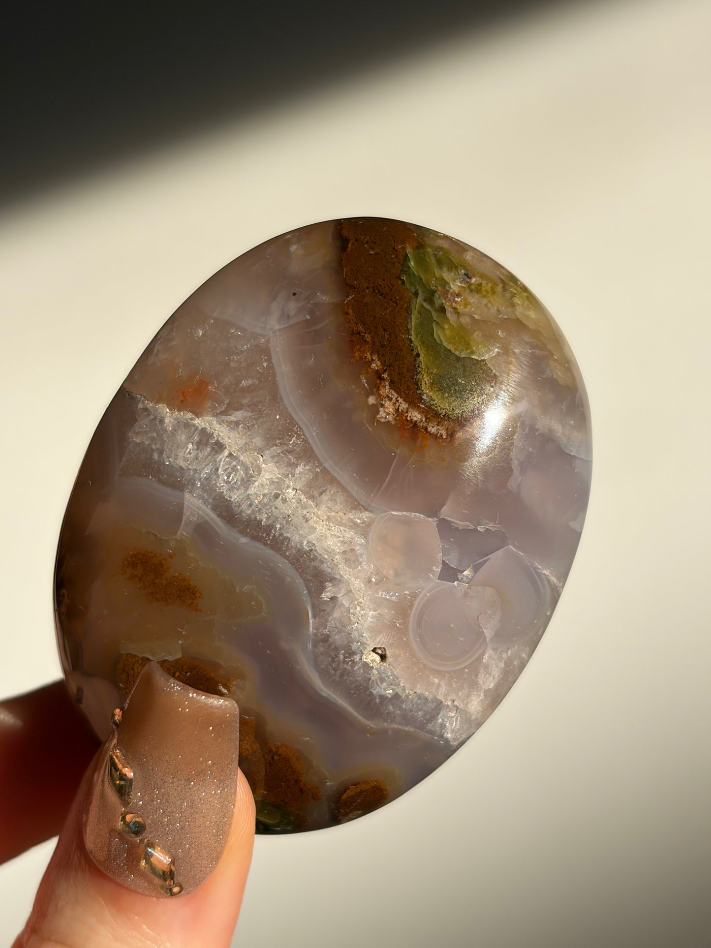 Mauve Pink Nebula Agate Palmstone C