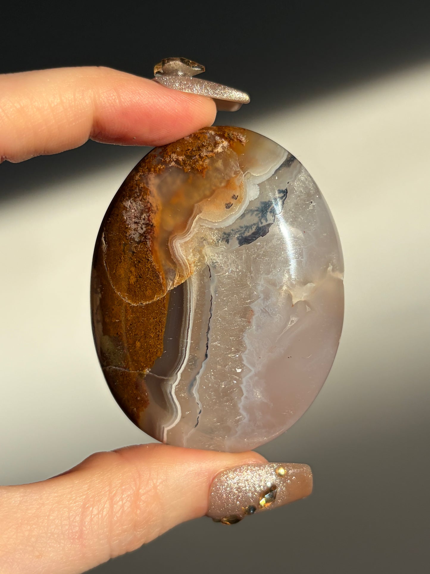 Nebula Agate Palmstone with Natural Carnelian and Dendritic Inclusions G