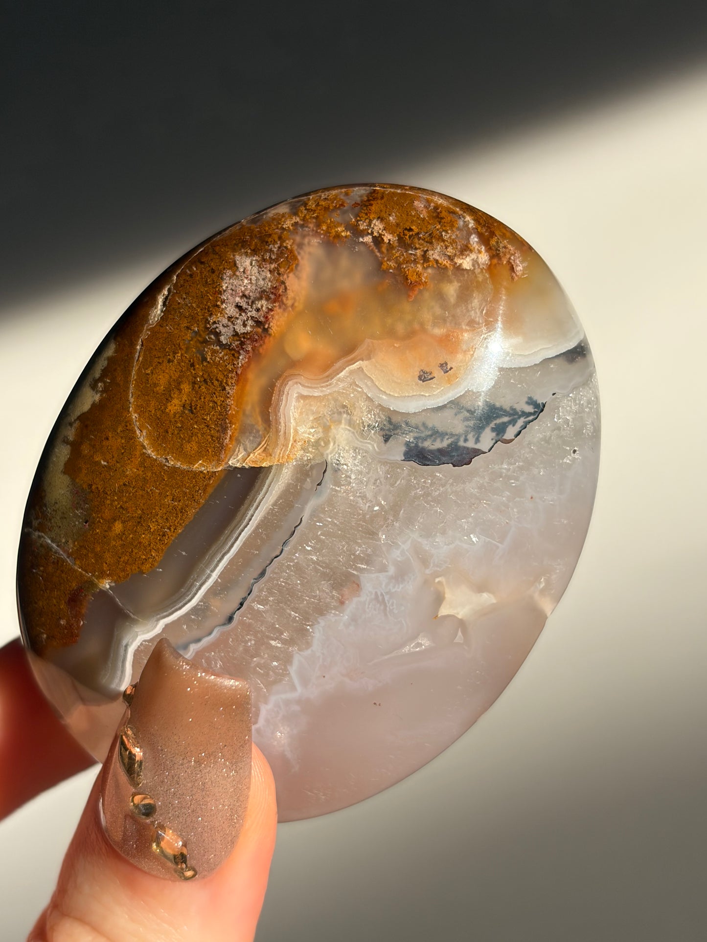 Nebula Agate Palmstone with Natural Carnelian and Dendritic Inclusions G