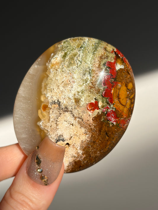 Nebula Agate Palmstone with Red Moss Inclusions L