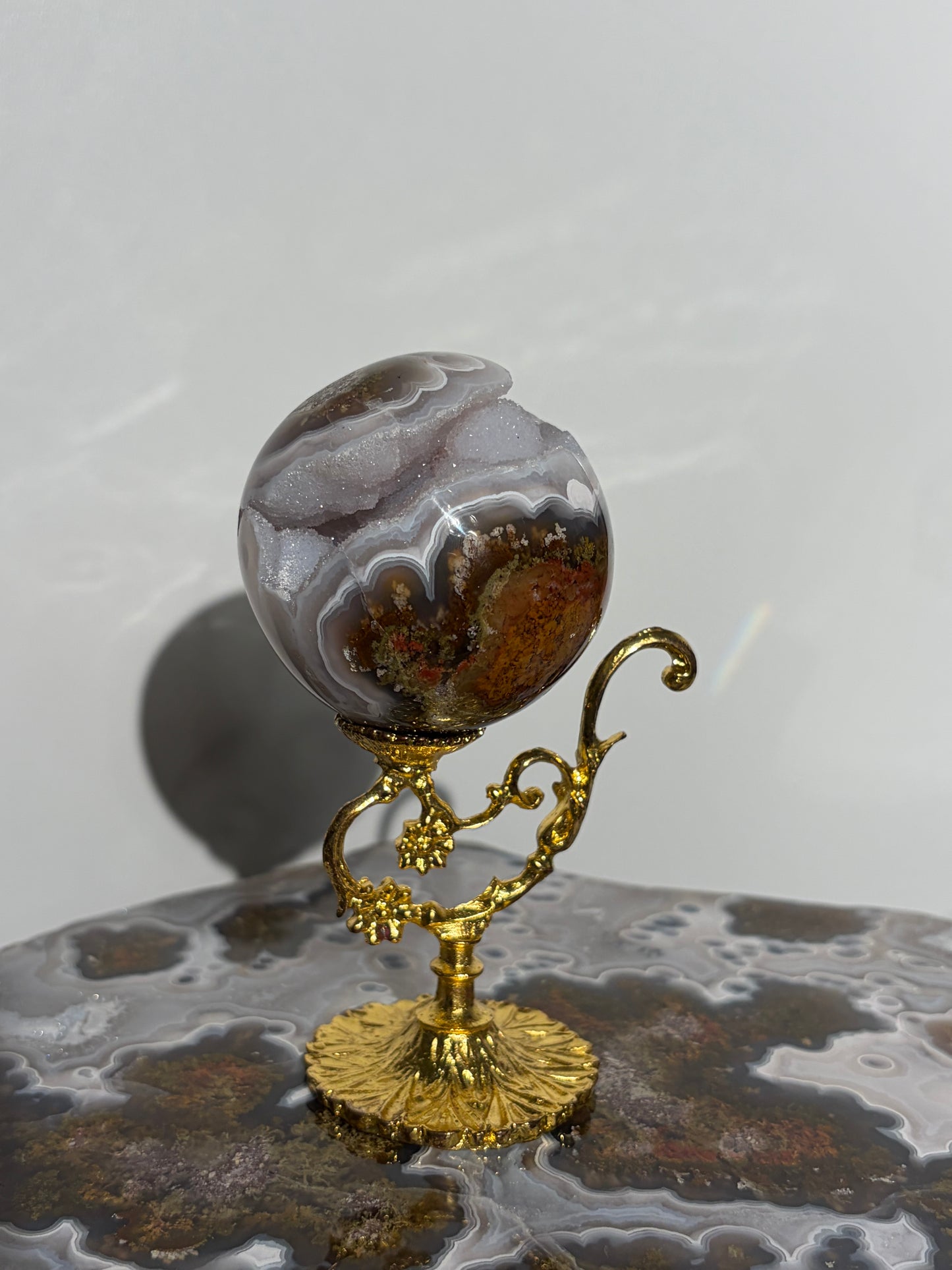 “Celestial Frost” Druzy Nebula Agate Sphere A