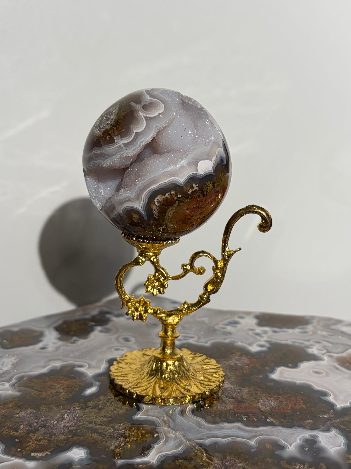 “Celestial Frost” Druzy Nebula Agate Sphere A