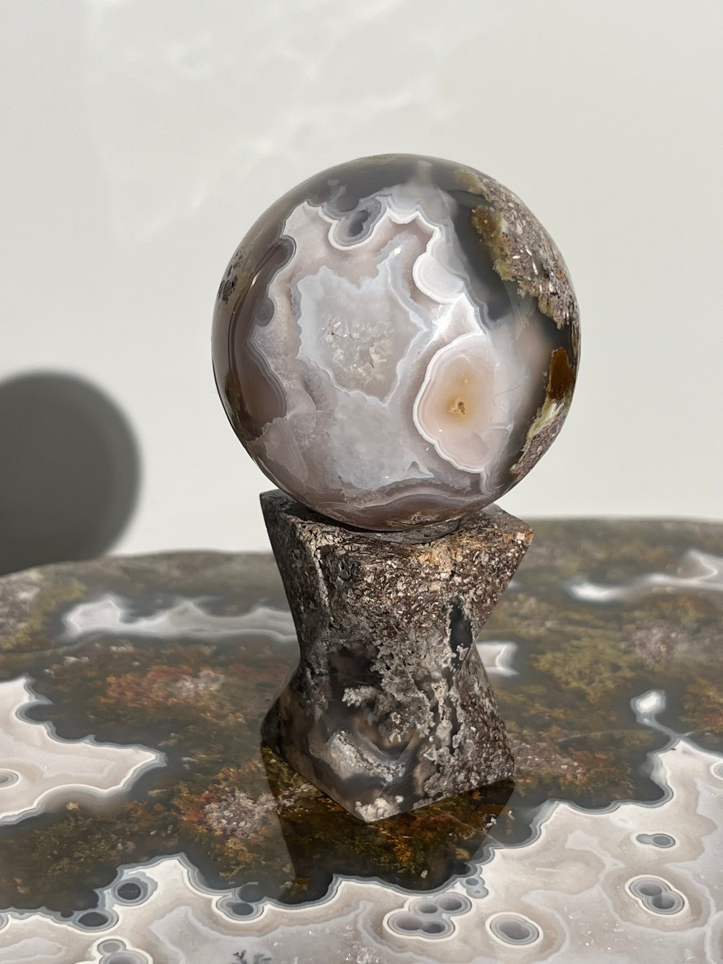 “Rhodenia” Nebula Agate Sphere with Custom Stand A (Mined 2024)