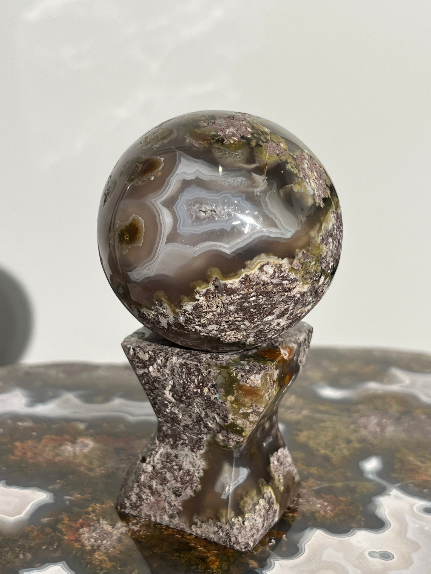 “Echoes” Nebula Agate Sphere with Custom Stand C (Mined 2024)