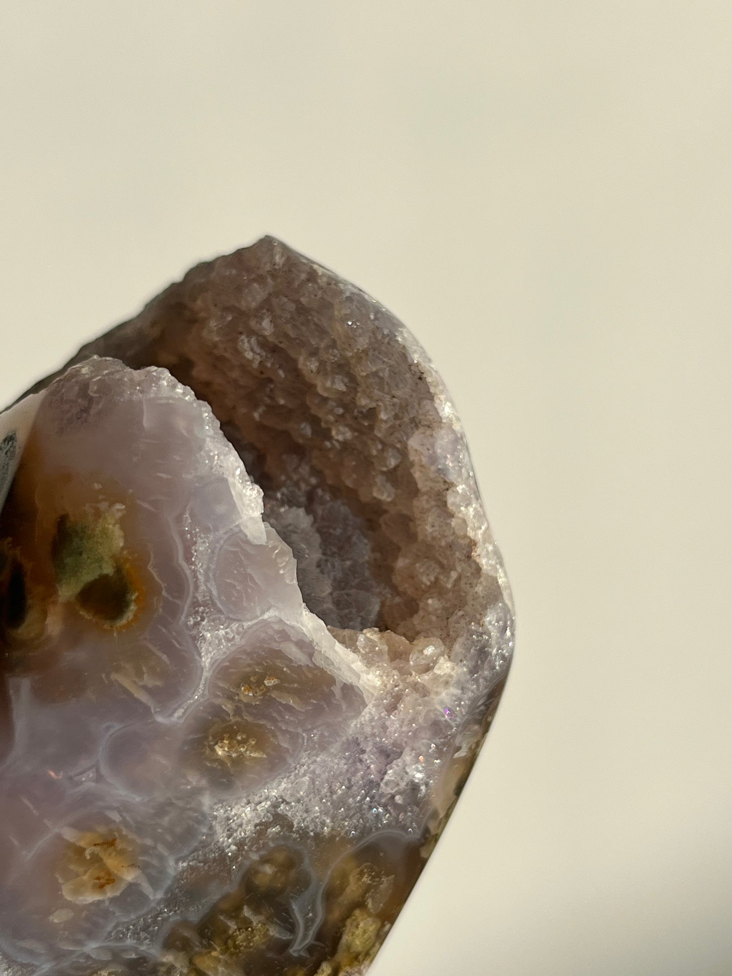 ‘Amazon’ Nebula Agate and Scenic Moss with Purple Chalcedony Standing Freeform