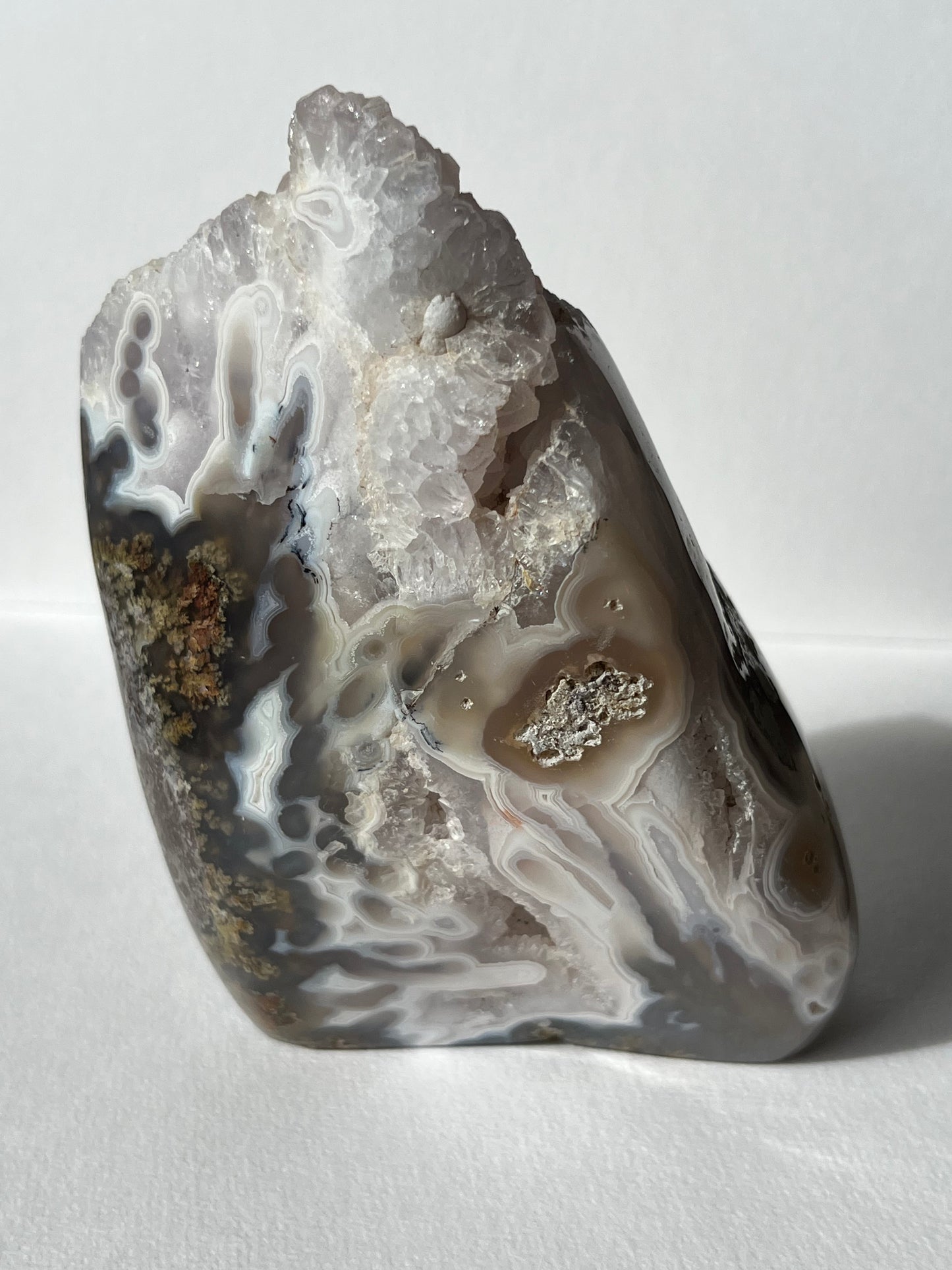 “Silica Flows” Sugar Druzy Orbicular Nebula Agate Freeform with Dendritic Inclusions A