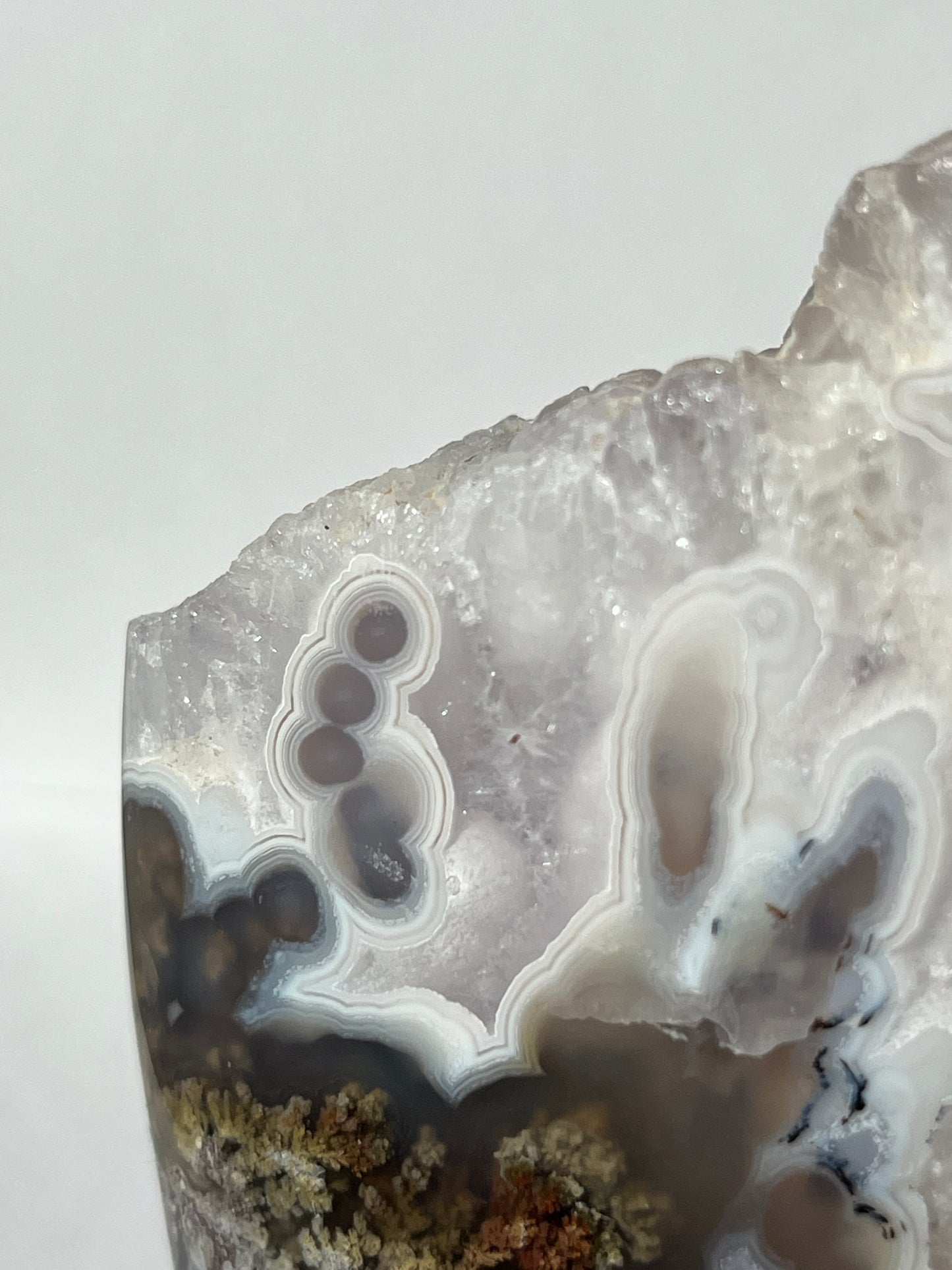 “Silica Flows” Sugar Druzy Orbicular Nebula Agate Freeform with Dendritic Inclusions A