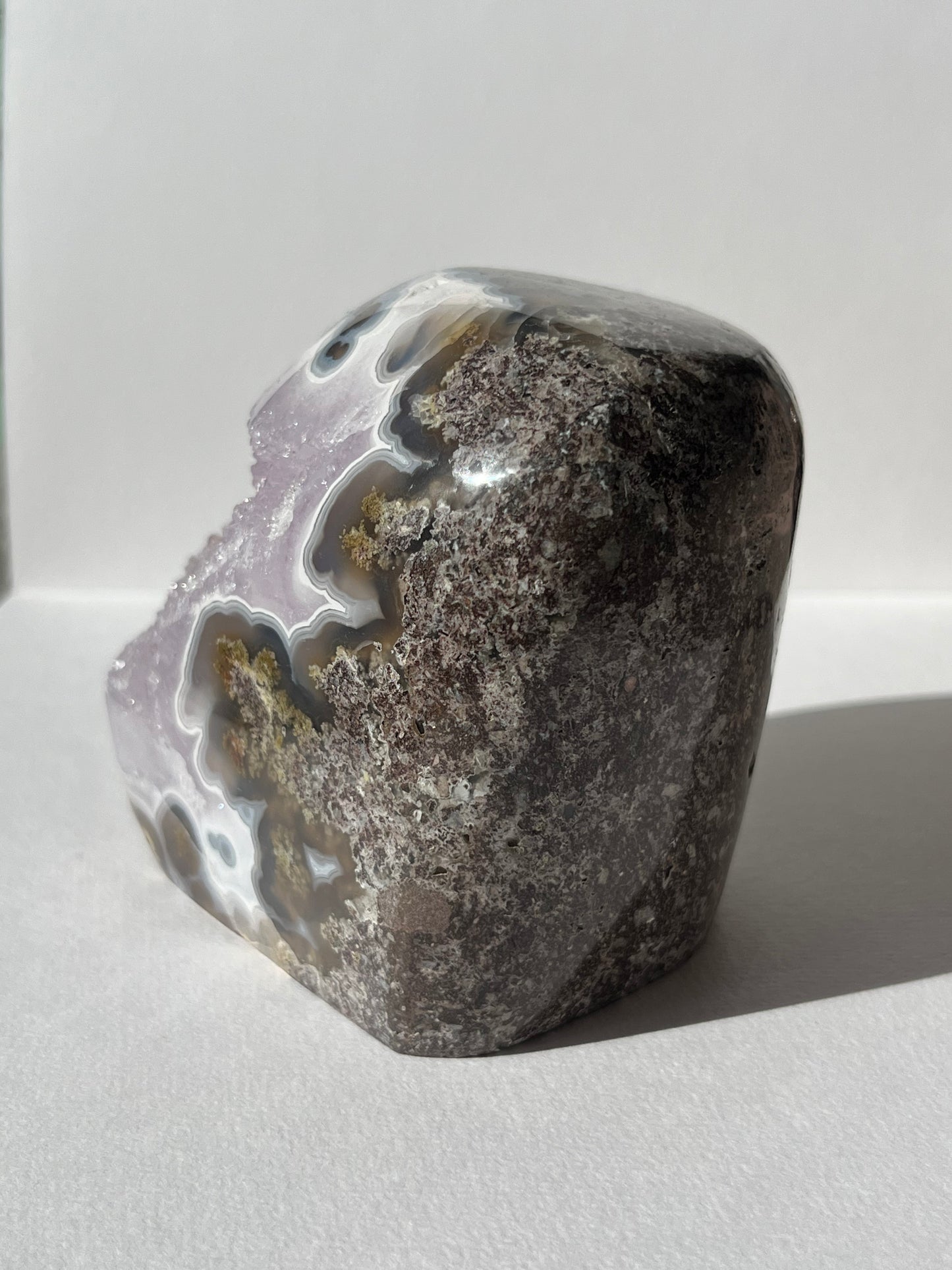 “The Garden Cove” Nebula Agate with Amethyst and Scenic Moss Freeform B