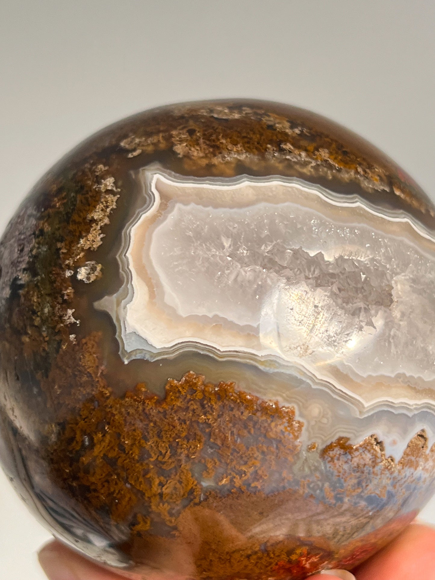 Orbicular Nebula Agate and Scenic Moss w/ Dendritic Sphere & Custom Sphere Stand #A