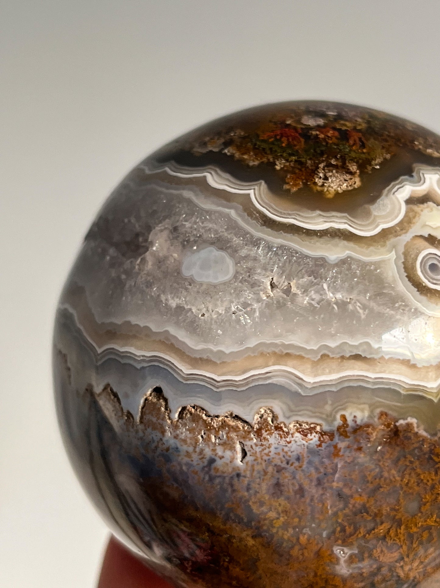 Orbicular Nebula Agate and Scenic Moss w/ Dendritic Sphere & Custom Sphere Stand #A