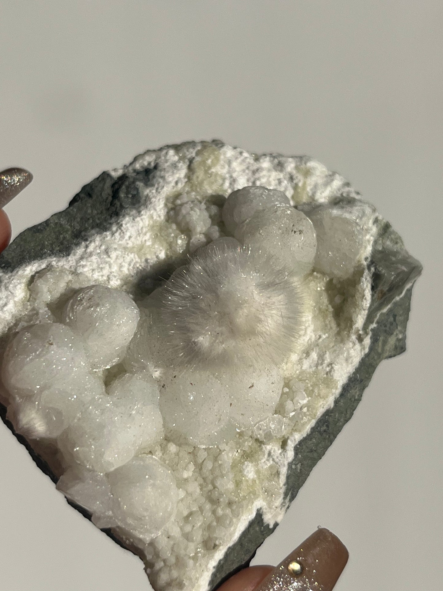 Okenite with Gyrolite on Basalt Specimen A