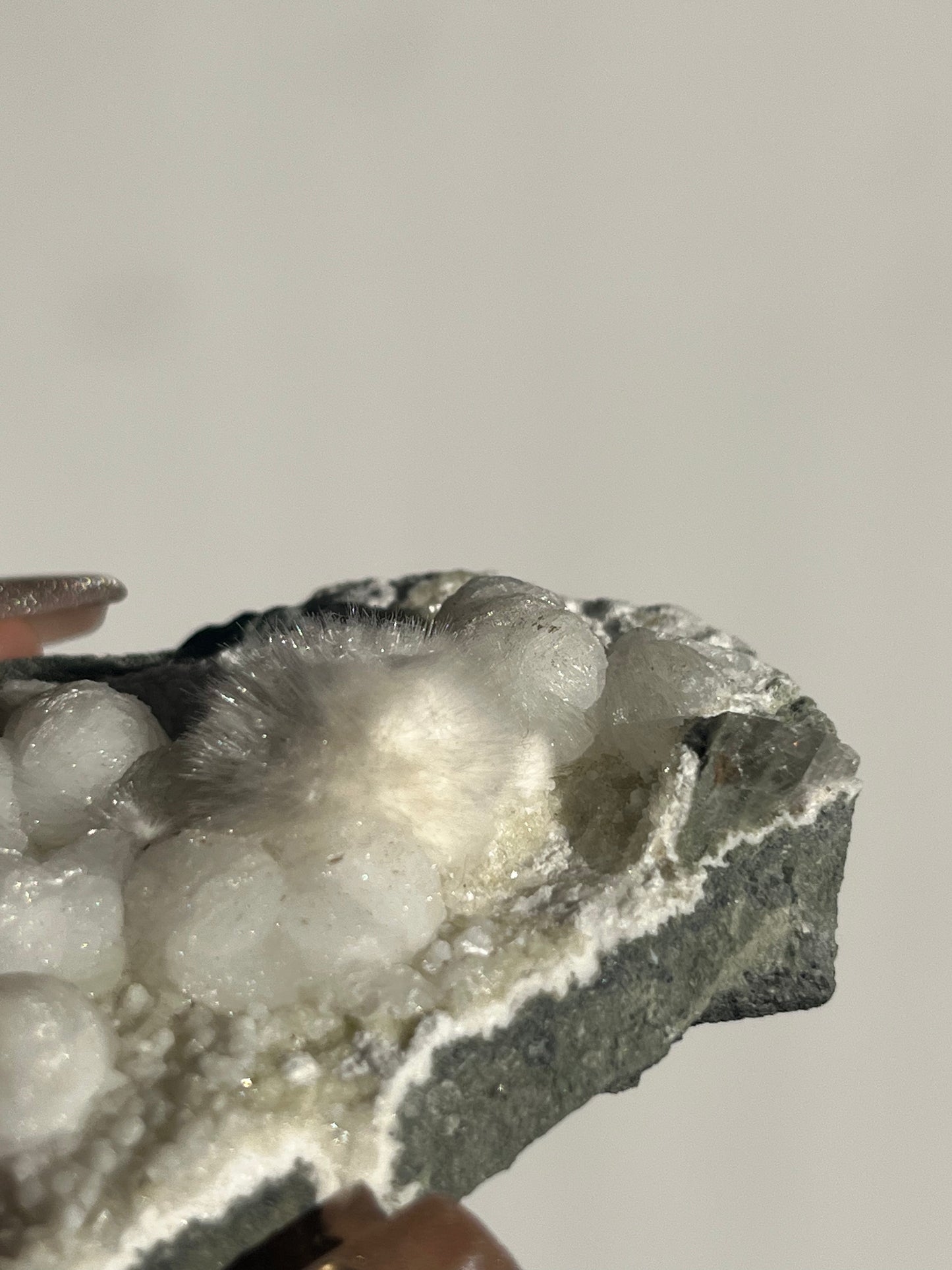 Okenite with Gyrolite on Basalt Specimen A