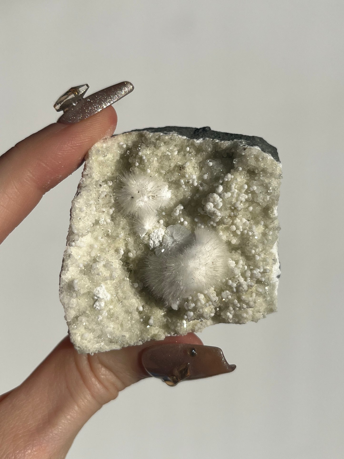 Okenite with Gyrolite on Basalt Specimen B