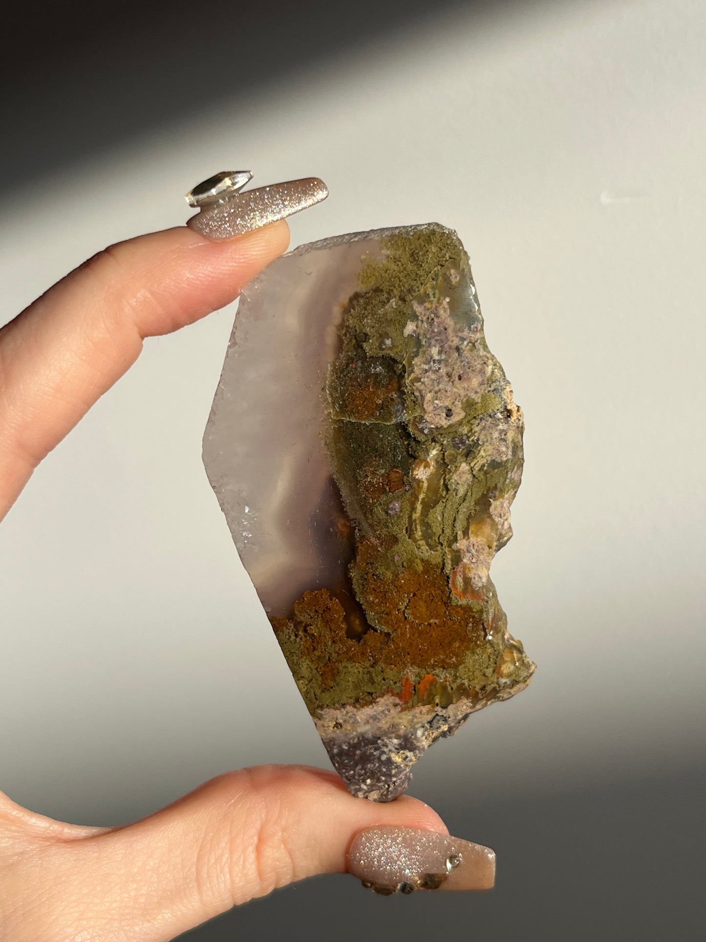 Nebula Agate with Mauve Chalcedony and Red Moss Inclusions C