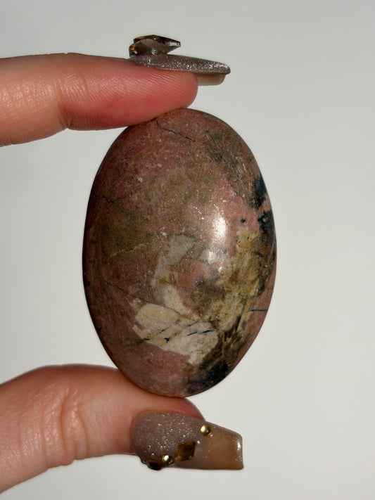 Indonesian Rhodonite and Manganese Included Palmstone with Pyrite J