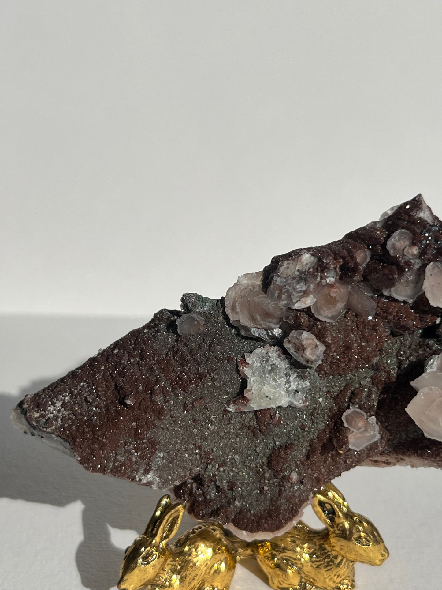 Twilight Plum Sakura Blossom Calcite on Druzy Coated Quartz Specimen C