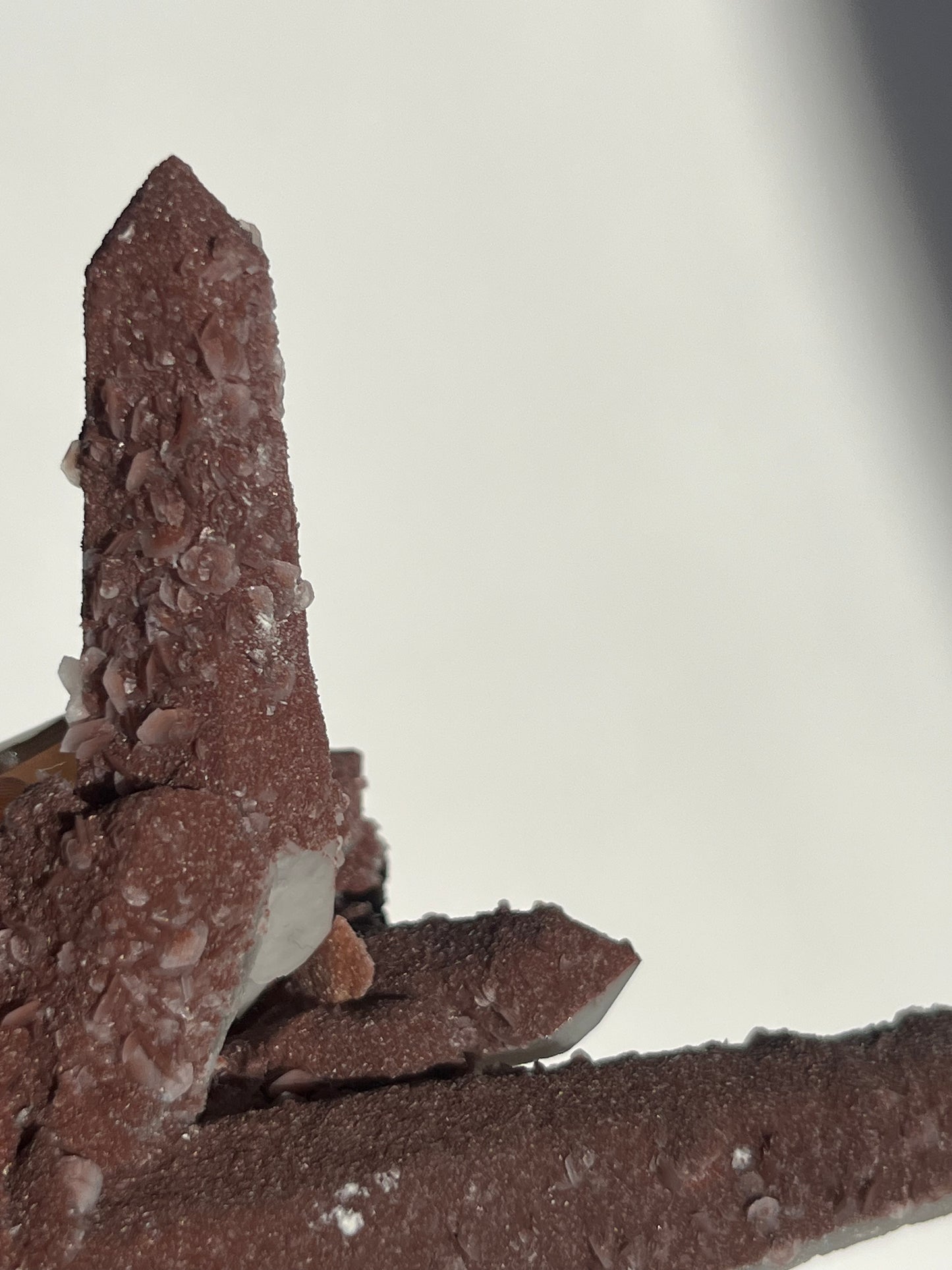 Pink Sakura Blossom Calcite on Dusty Red Coated Quartz Specimen D