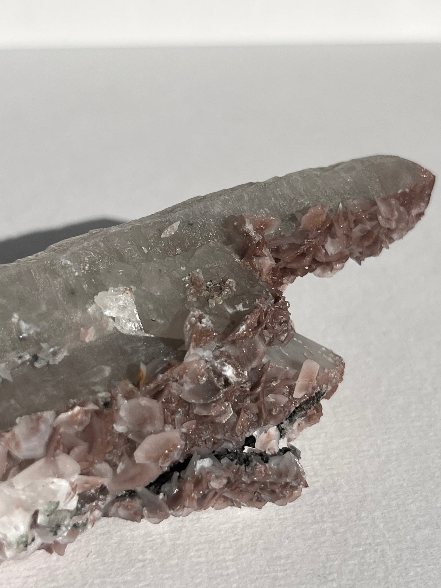 Pink Sakura Blossom Calcite on Quartz Specimen E