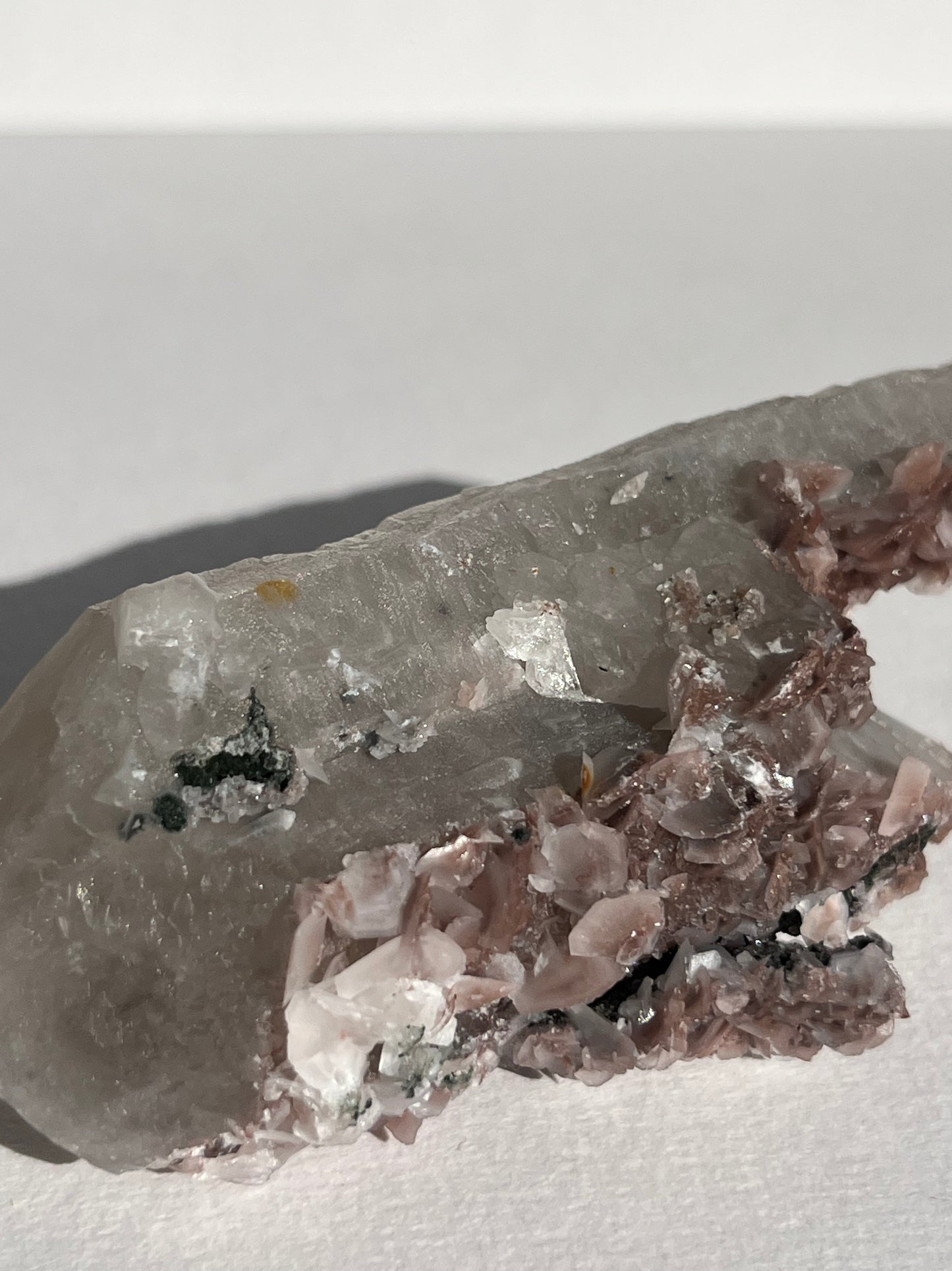 Pink Sakura Blossom Calcite on Quartz Specimen E