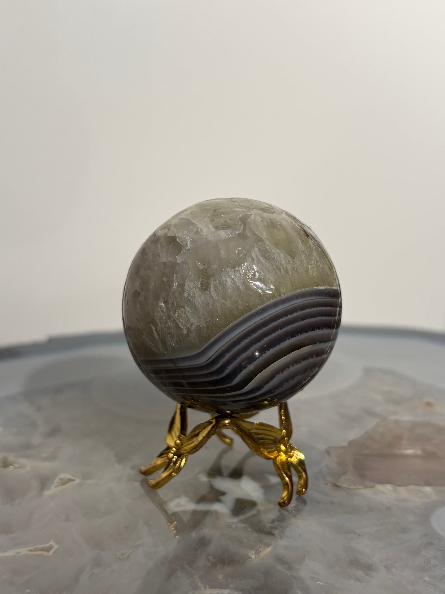 Natural Purple Banded Agate with Quartz Sphere (Perfectly Imperfect)