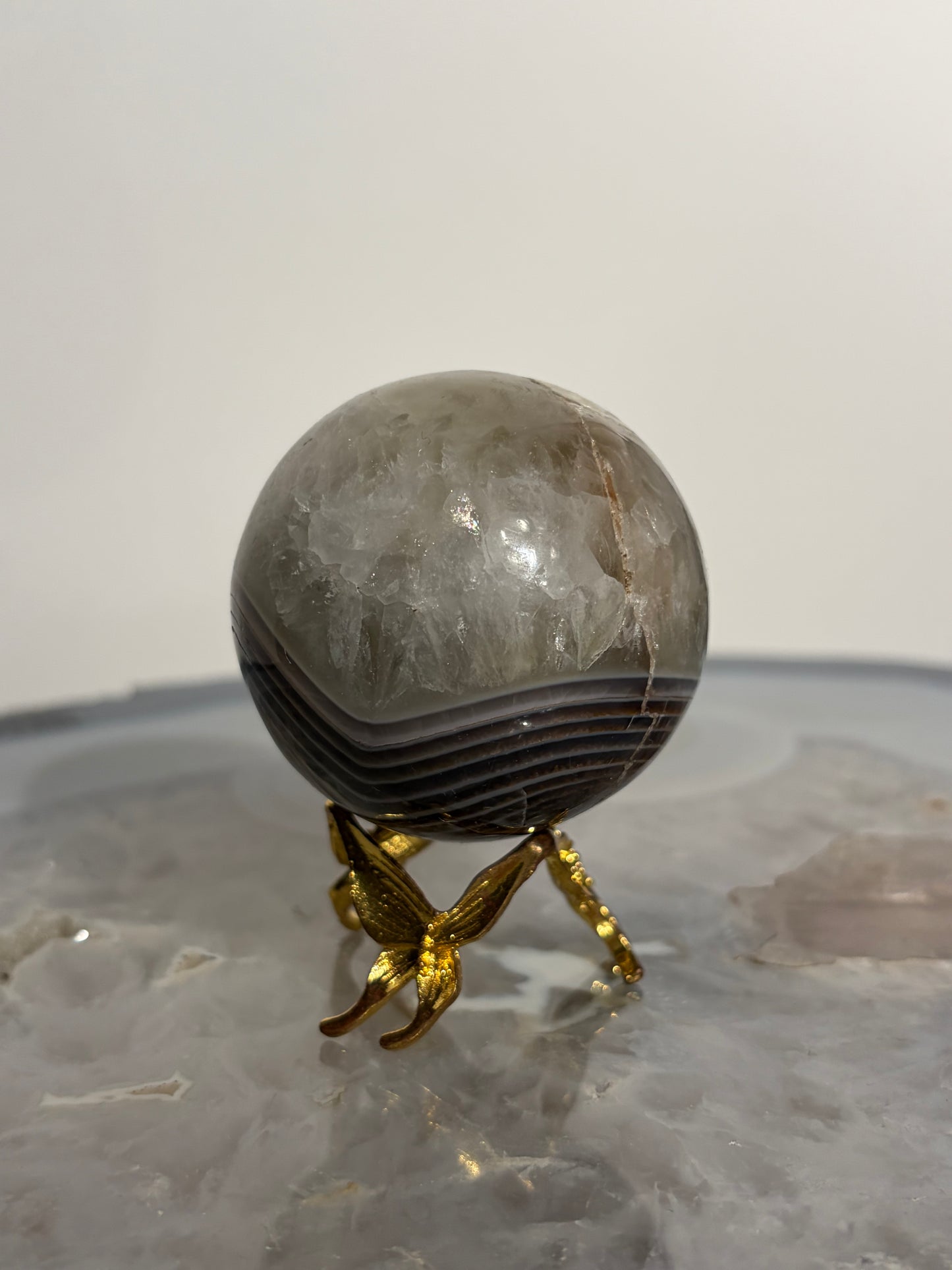 Natural Purple Banded Agate with Quartz Sphere (Perfectly Imperfect)
