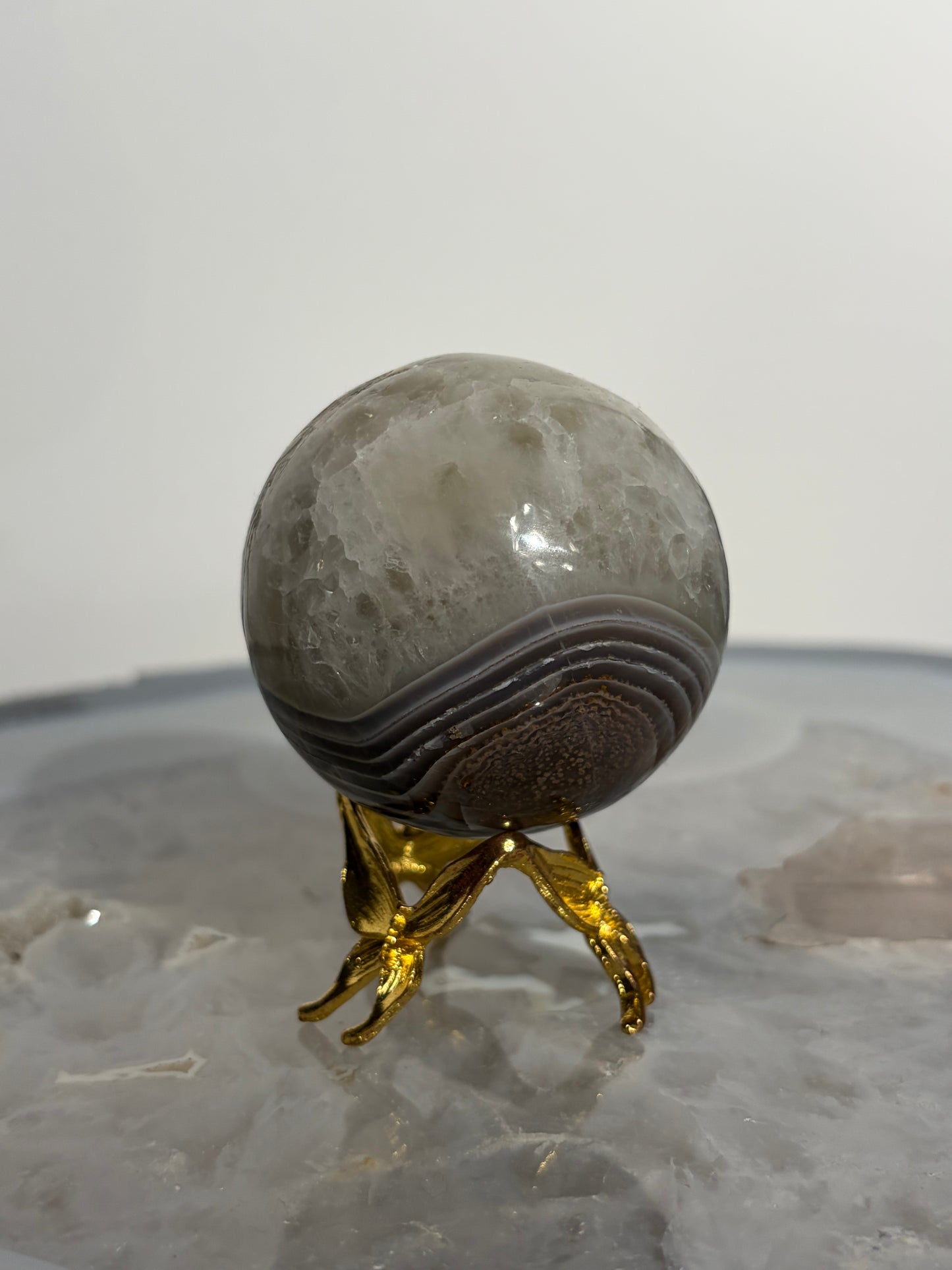 Natural Purple Banded Agate with Quartz Sphere (Perfectly Imperfect)