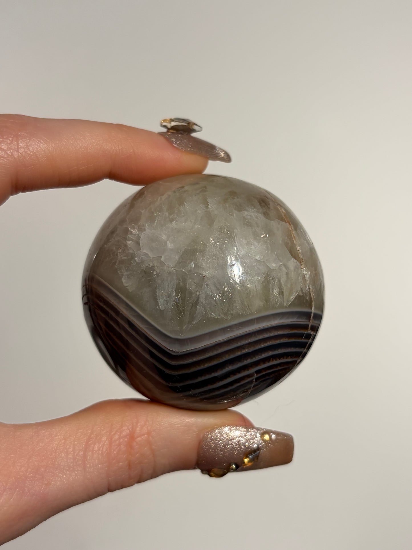 Natural Purple Banded Agate with Quartz Sphere (Perfectly Imperfect)