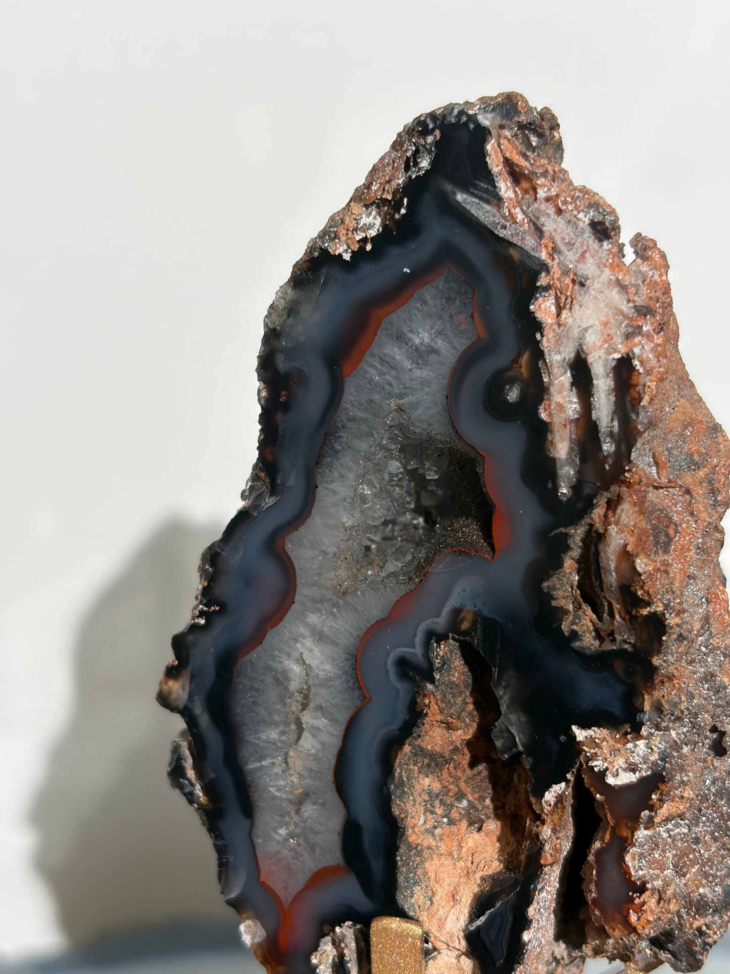 "Sylven" Blue Banded Red Fox Agate with Quartz on Custom Display Stand K