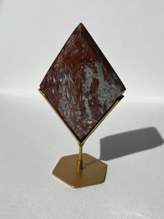 Red Moss Agate Diamond Carving on Stand
