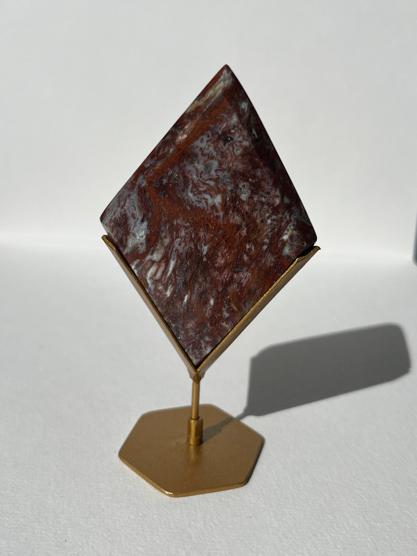 Red Moss Agate Diamond Carving on Stand H