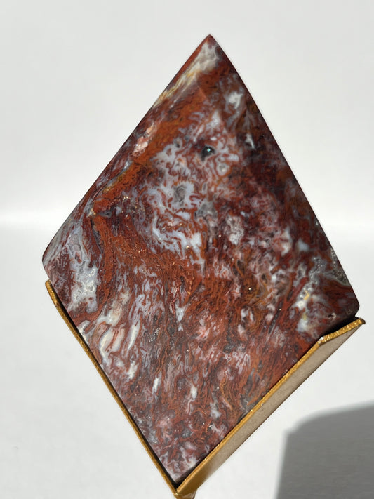 Red Moss Agate Diamond Carving on Stand H