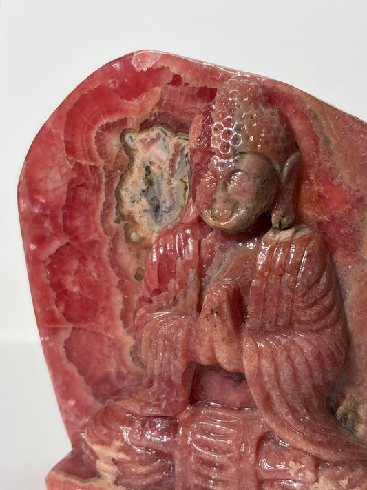 “Heart-Centred” Gemmy Rhodochrosite Seated Buddha Carvinge