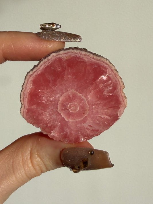 1980s Ortiz Vein Rhodochrosite Single Eye Stalactite Slice B