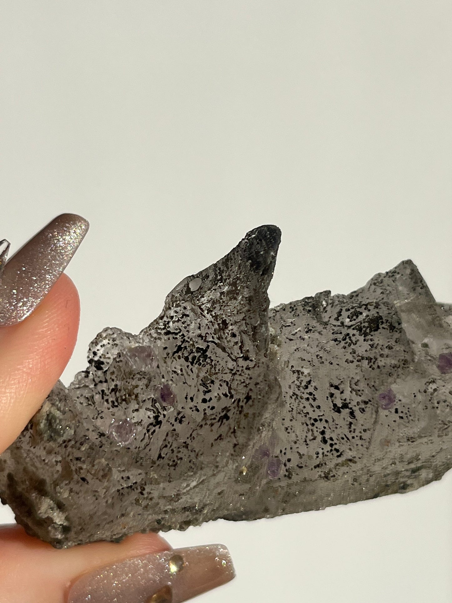 Sceptre Amethyst on Etched Quartz with Biotite Specimen A (Collector’s Choice)