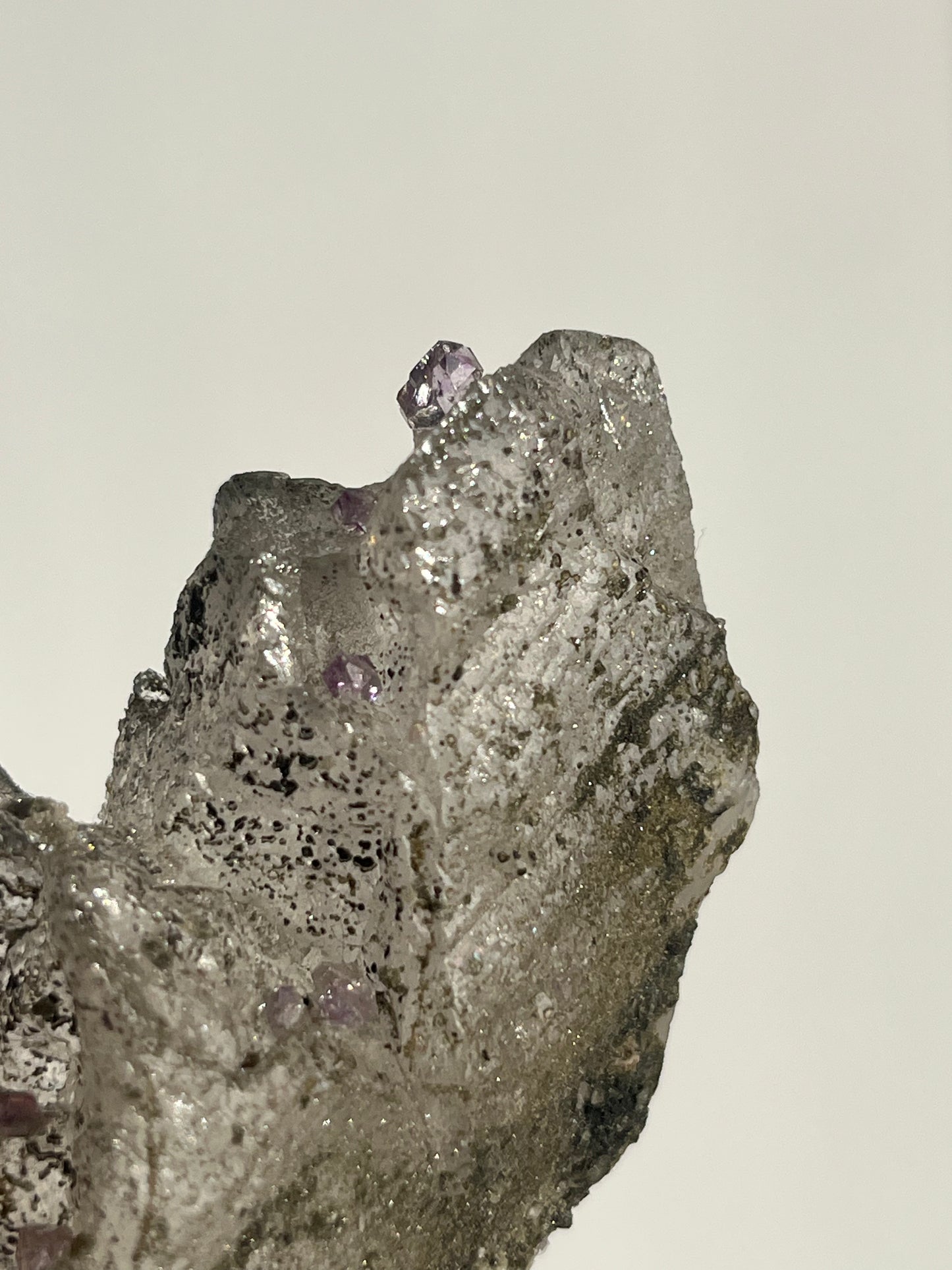 Sceptre Amethyst on Etched Quartz with Biotite Specimen A (Collector’s Choice)