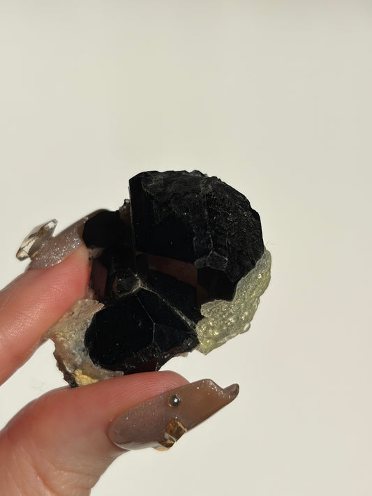 Hyalite Opal with Schorl Black Tourmaline Specimen